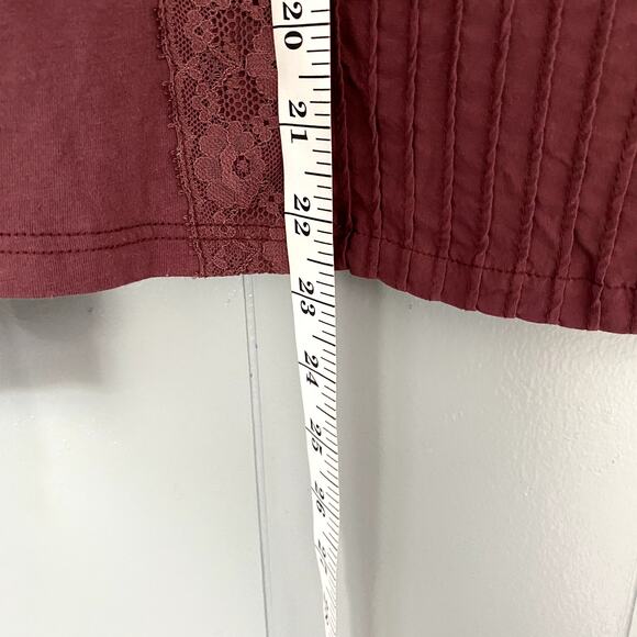 Anthropologie Tiny Burgundy Red Long-Sleeve Crescent Ruffled Lace Top S - Picture 6 of 8